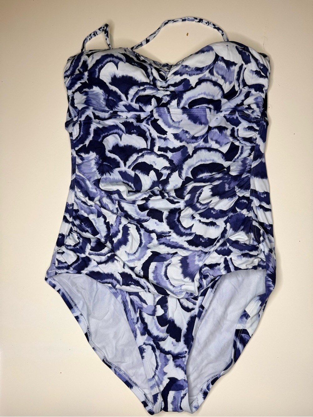 Tommy Bahama Blue and White Floral One-Piece Swimsuit. Size Medium GUC
